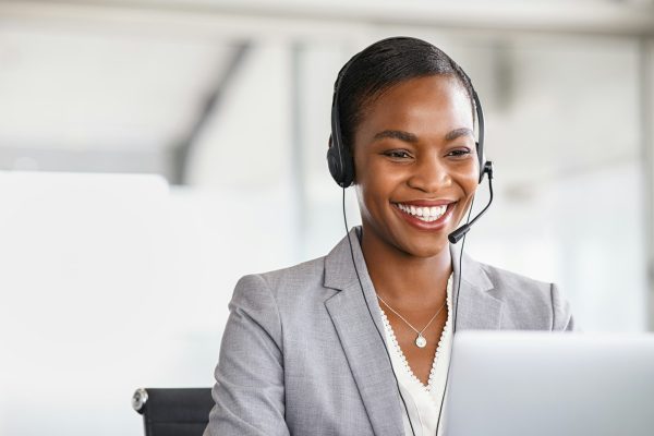 Customer service woman working on a phone call